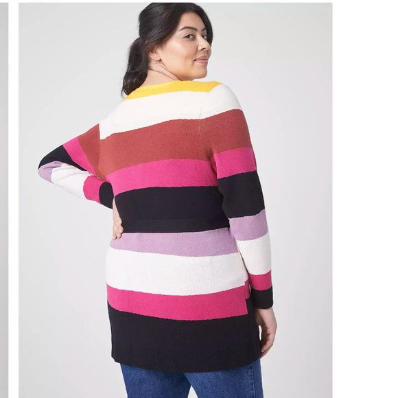 NWOT LANE BRYANT Classic Long-Sleeve Belted Striped Overpiece Cardigan - Picture 6 of 12